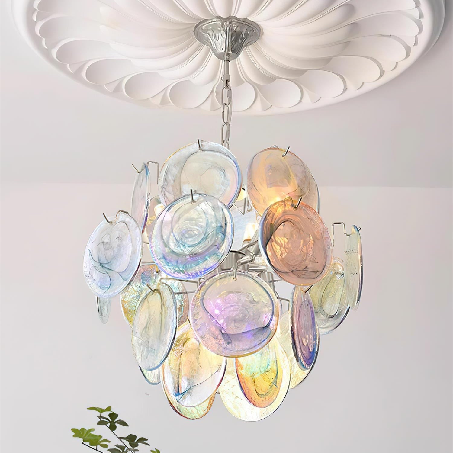 Neuvy Chandelier Iridescent Glass Discs - Letslighting