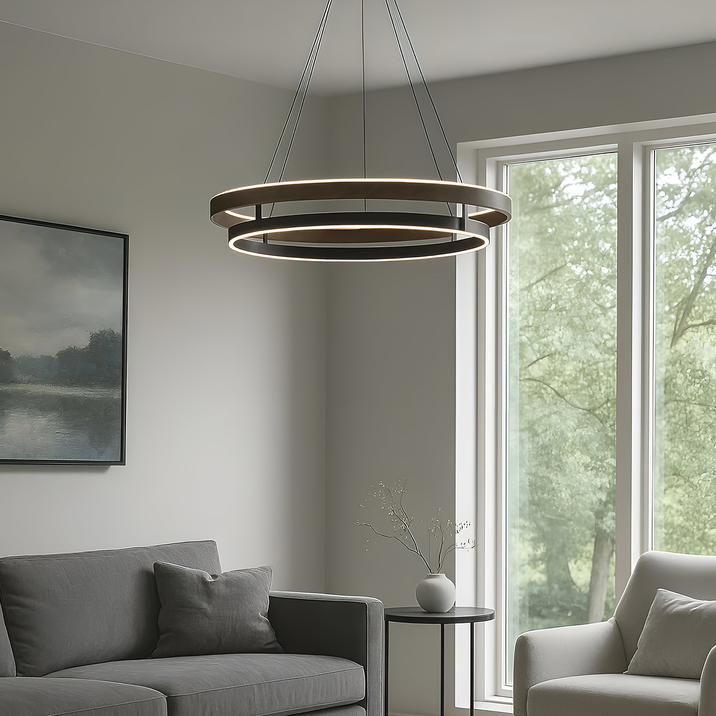 Niseko Chandelier Double Ring Design With LED Glow - Letslighting