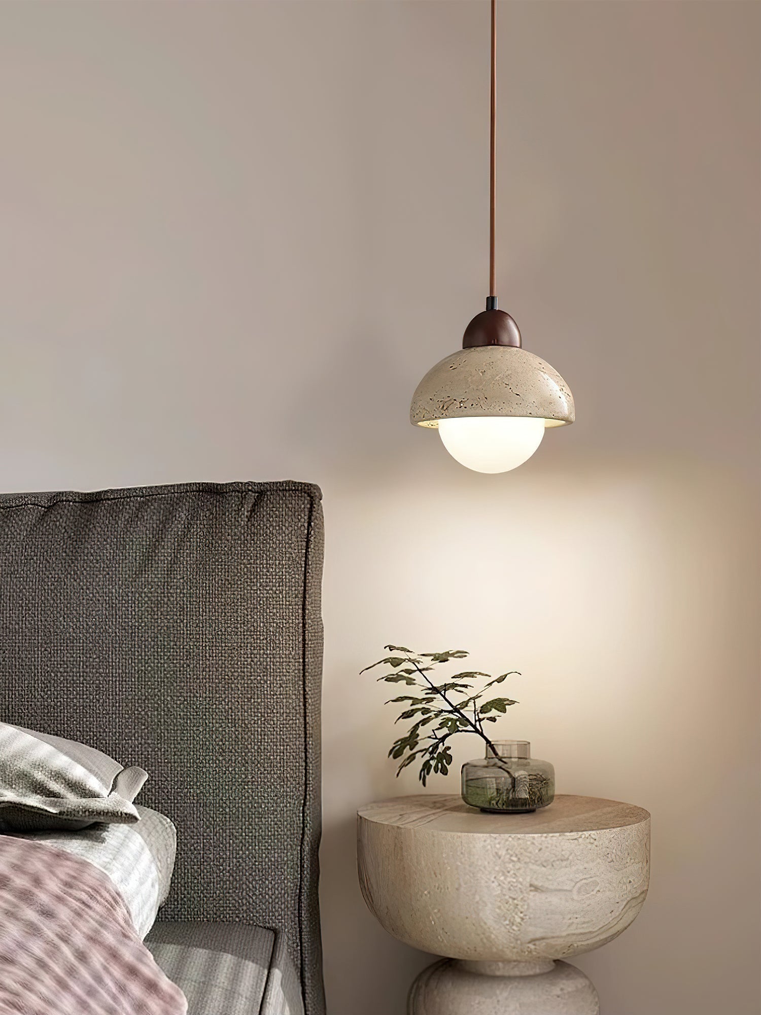 Orzora Dome-Shaped Travertine Pendant Light - Neutralighting