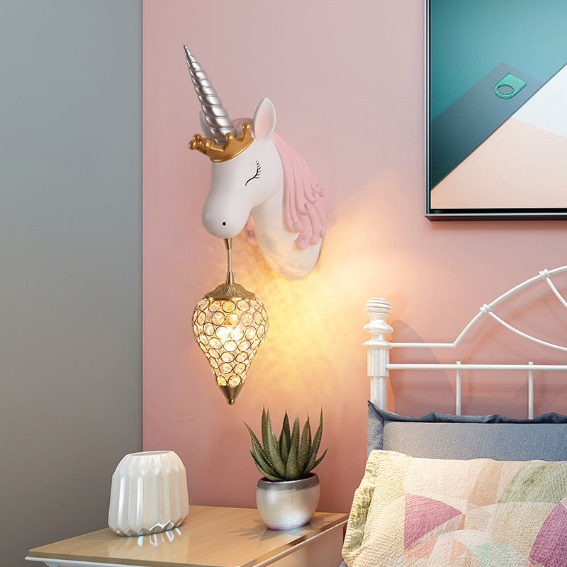 Arisha Modern Unicorn/Strawberry Art Wall Lamp, Pink/Blue