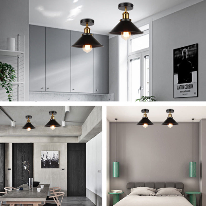 Austin Industrial Cone Metal Ceiling Light, Black