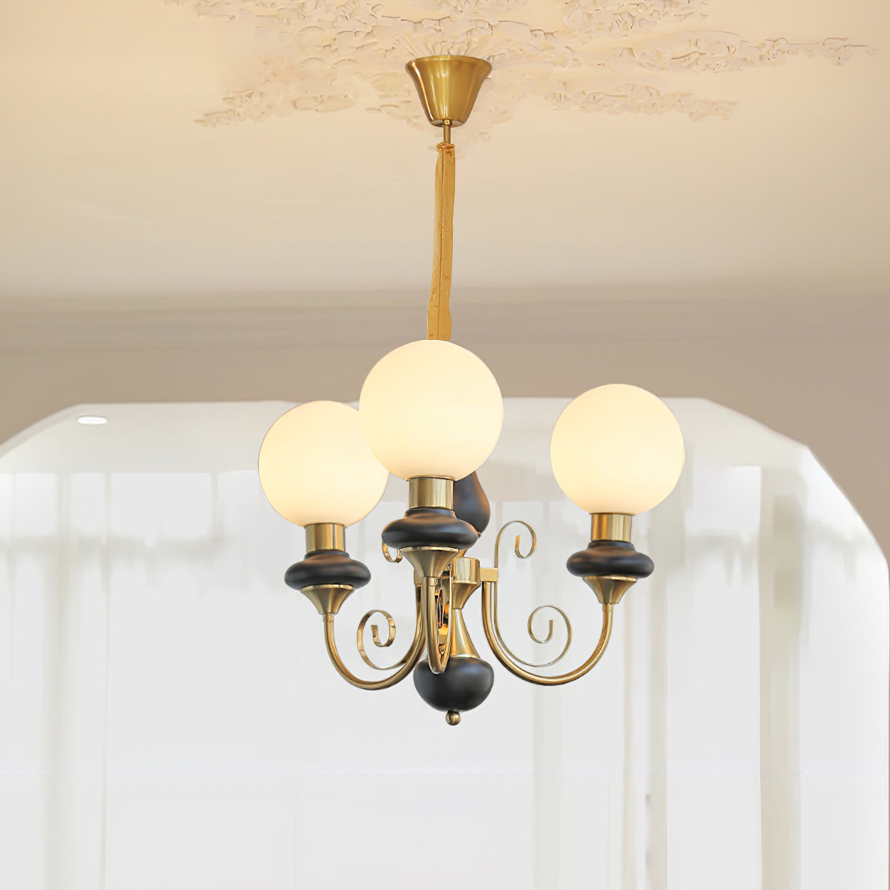 Lustra Chandelier Green Shades Gold Curved Arms - Letslighting
