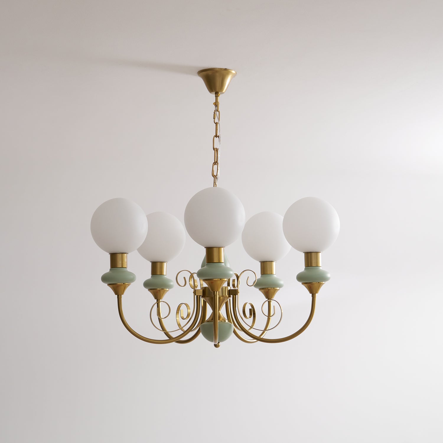 Lustra Chandelier Green Shades Gold Curved Arms - Letslighting