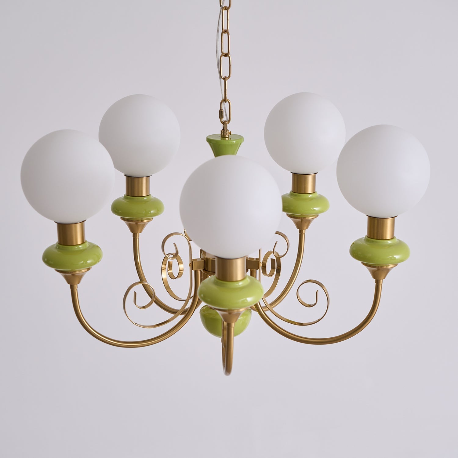 Lustra Chandelier Green Shades Gold Curved Arms - Letslighting