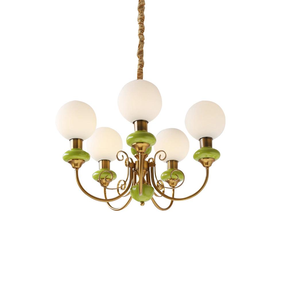 Lustra Chandelier Green Shades Gold Curved Arms - Letslighting