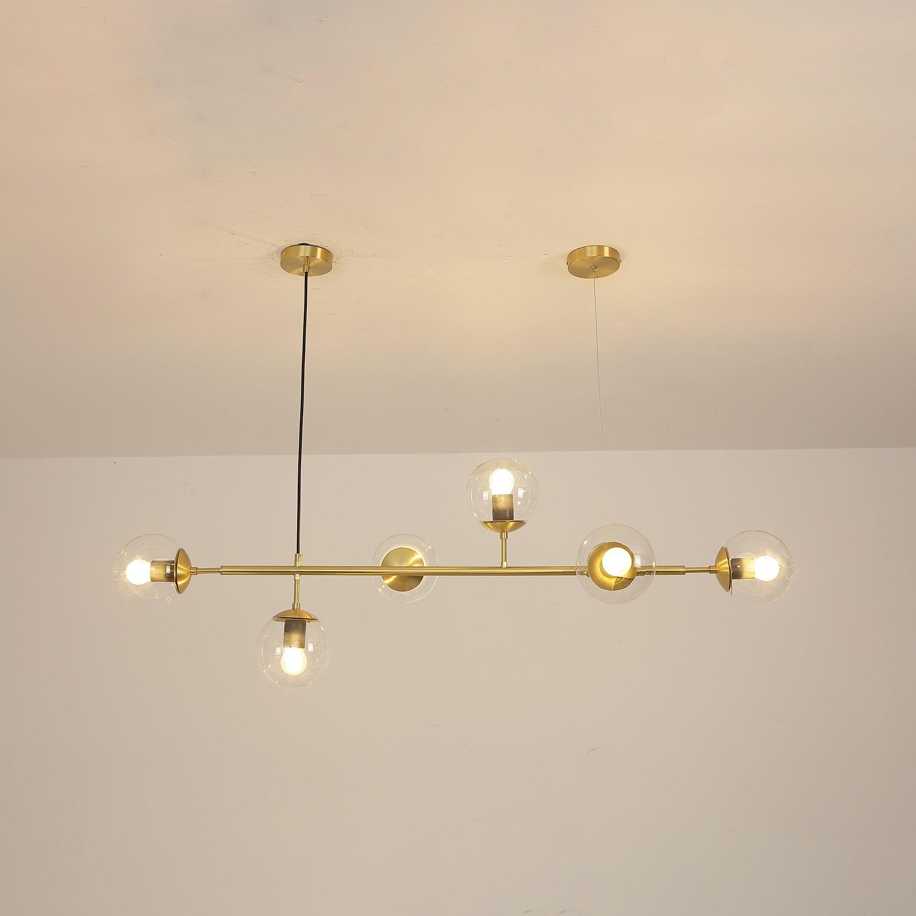 Valentina Industrial Long Linear Metal Hanging Bubble Multi Clear Glass Bulb Bedroom Pendant Light Brass/Black