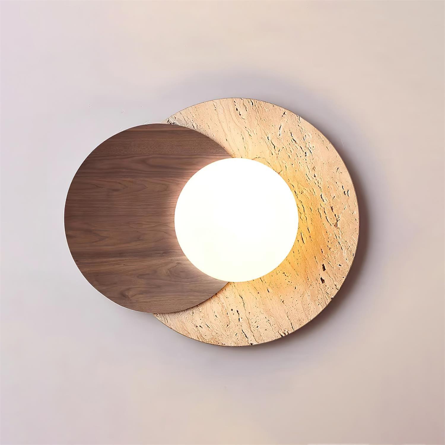 Virelli Applique Murale Disques Superposés en Travertin Bois de Noyer Scandinave - Neutralighting