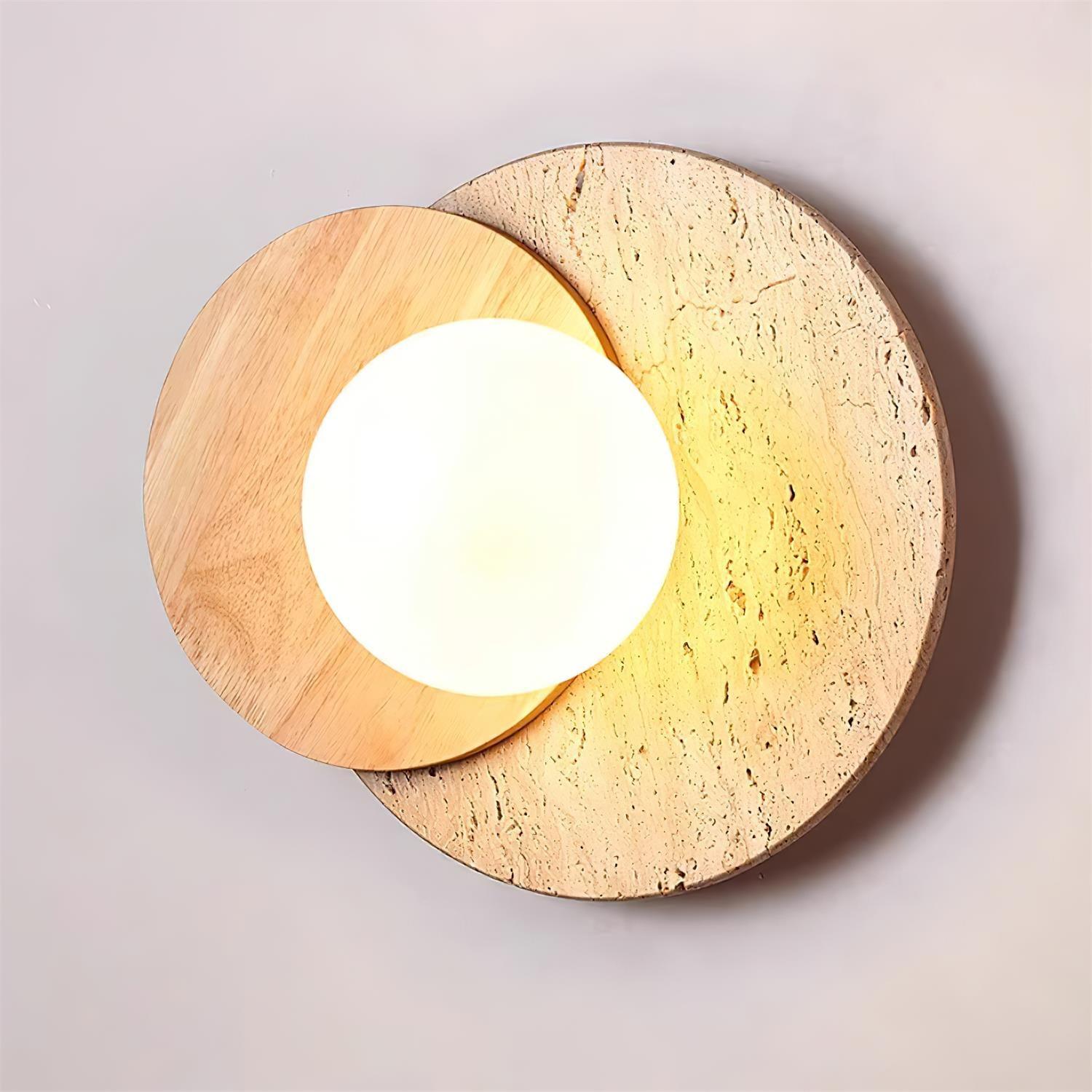 Virelli Applique Murale Disques Superposés en Travertin Bois de Noyer Scandinave - Neutralighting