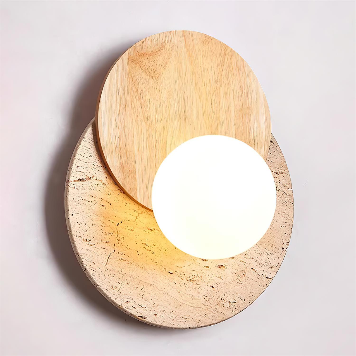 Virelli Applique Murale Disques Superposés en Travertin Bois de Noyer Scandinave - Neutralighting