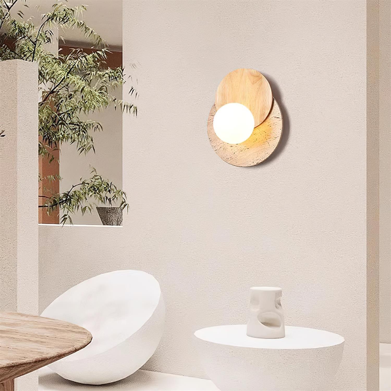 Virelli Applique Murale Disques Superposés en Travertin Bois de Noyer Scandinave - Neutralighting