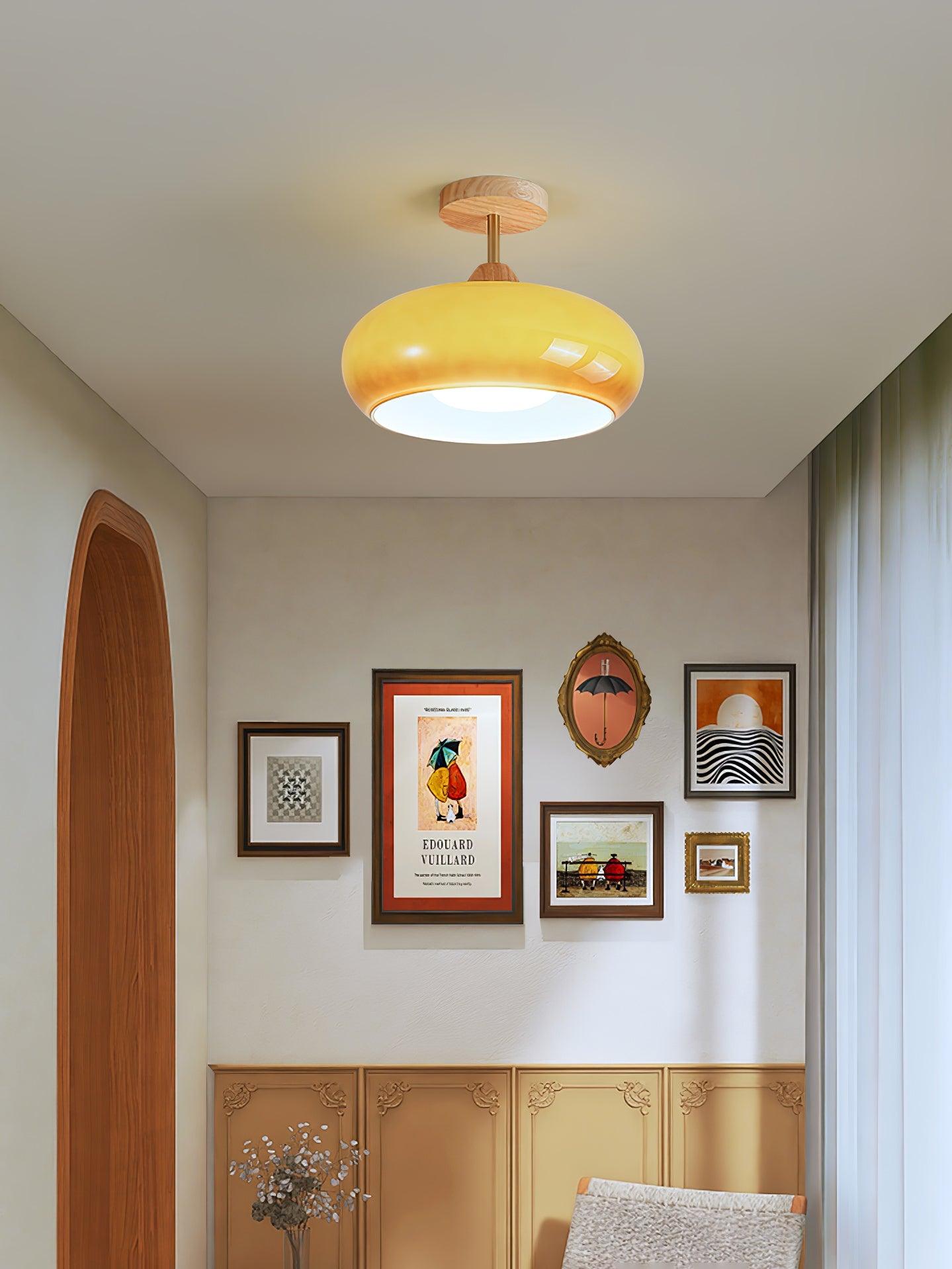 Solara Ceiling Lamp Glass and Wood Color Shade - Letslighting