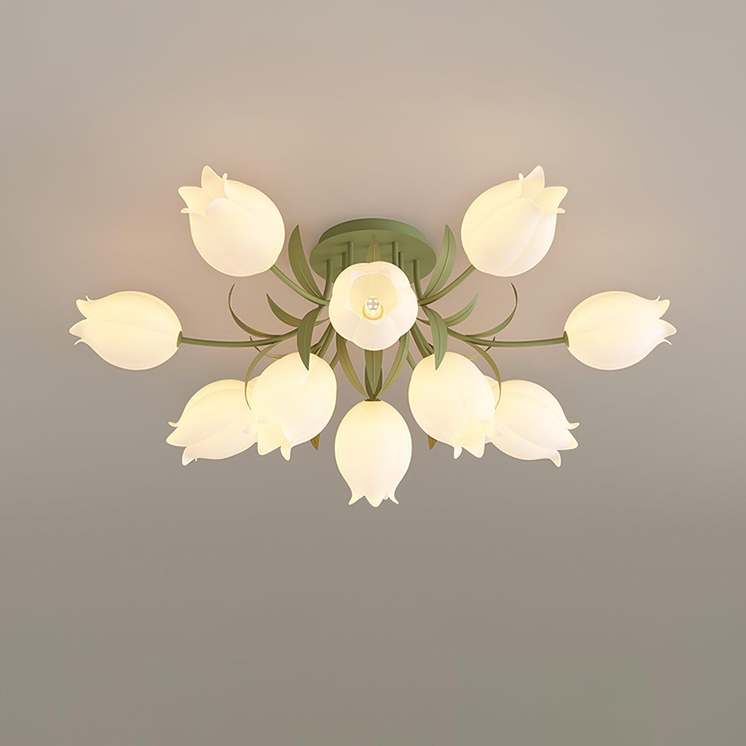 Lustra Ceiling Light Lily Flower Blossom Green Base - Letslighting