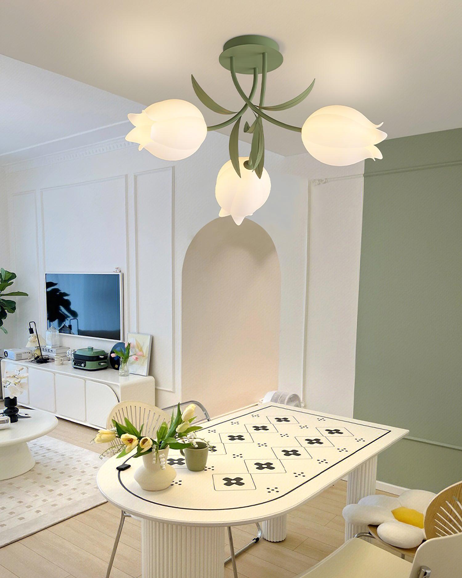 Lustra Ceiling Light Lily Flower Blossom Green Base - Letslighting