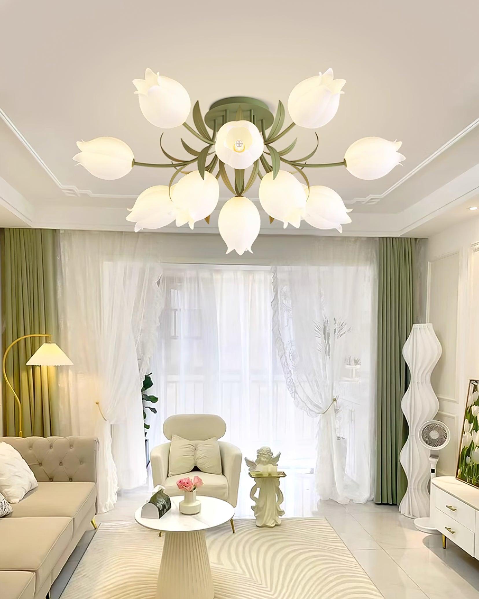Lustra Ceiling Light Lily Flower Blossom Green Base - Letslighting