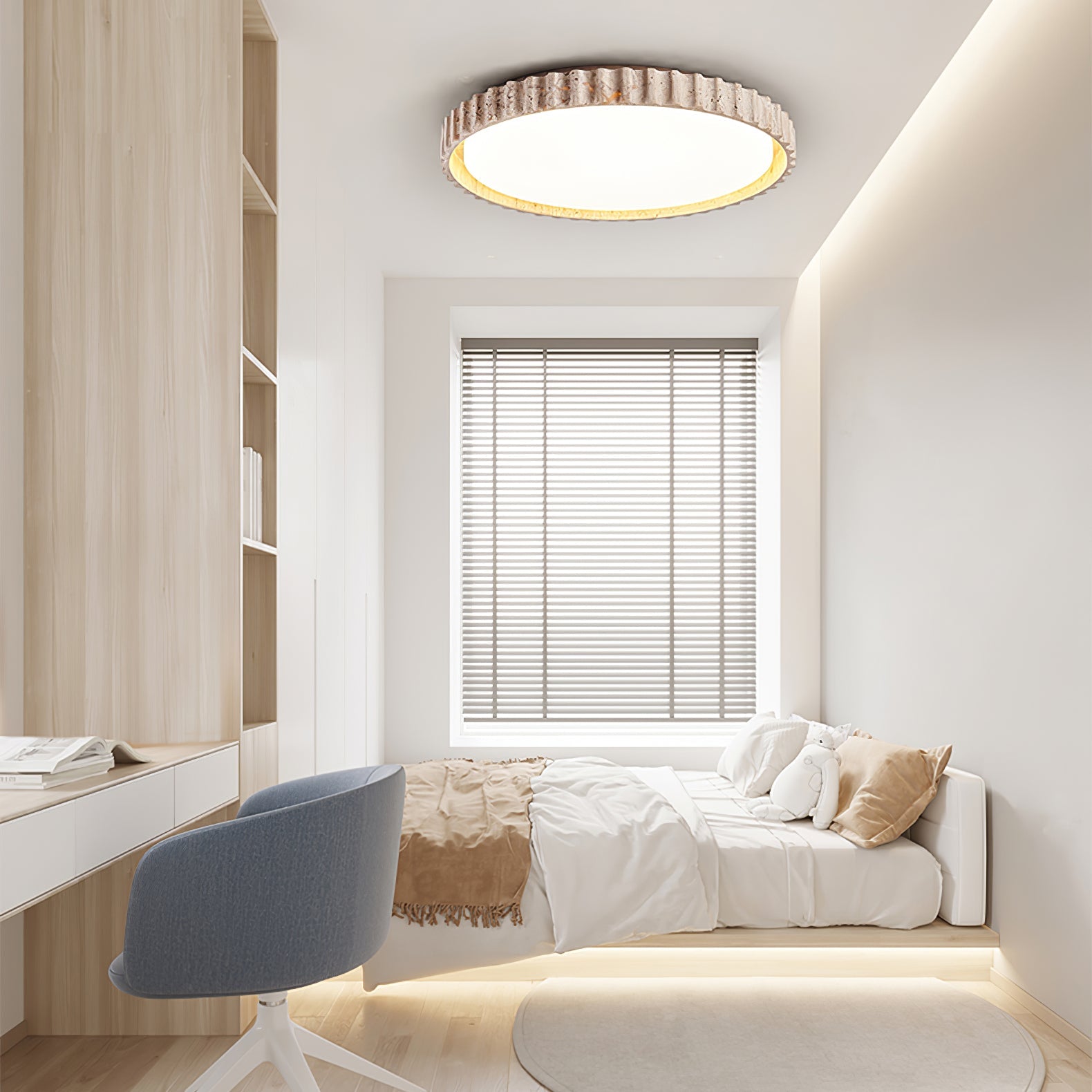 Ornorus Fluted Ring Travertine Ceiling Light - Neutralighting