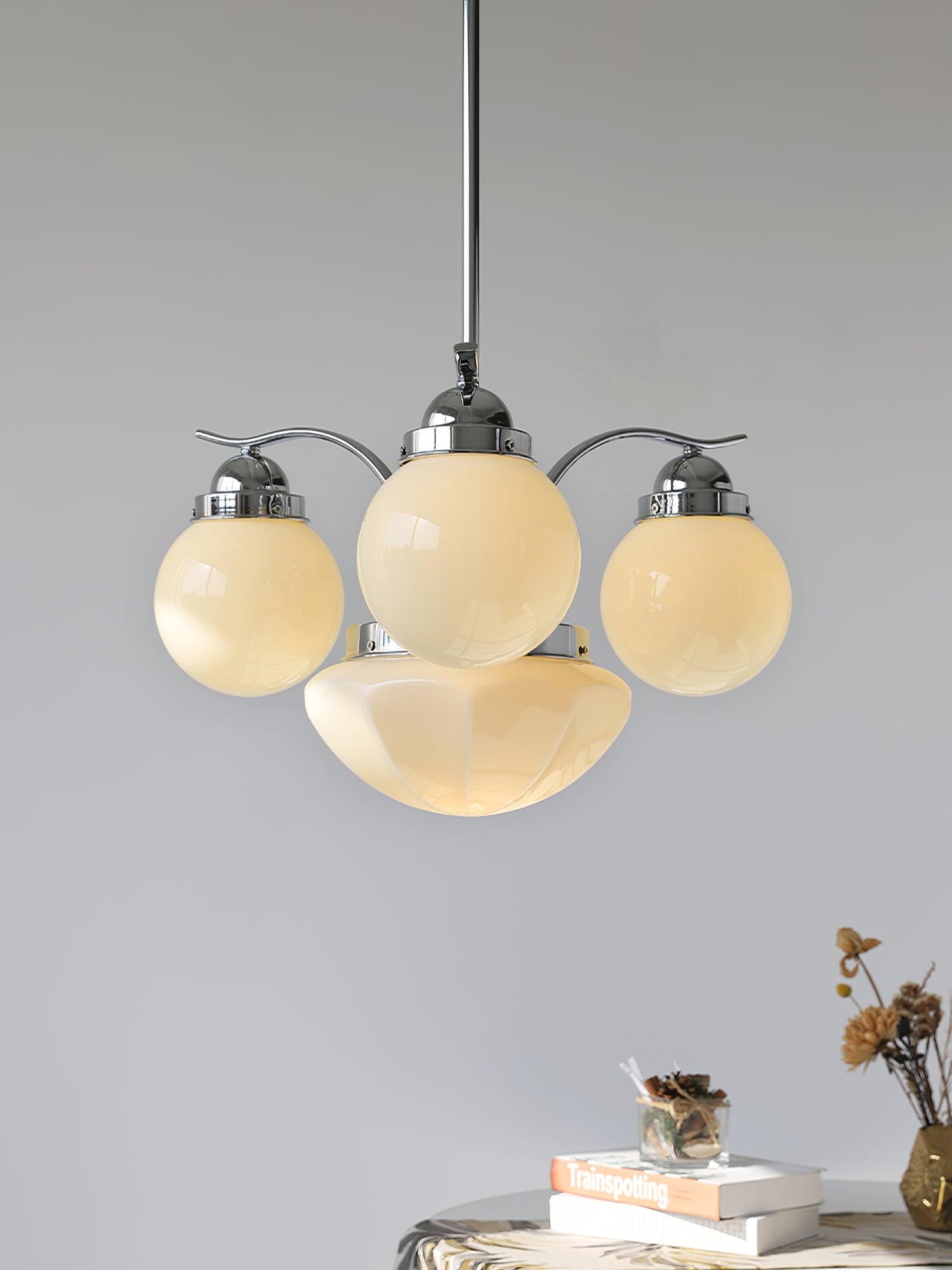 Lustra Chandelier Retro Chic Globe White Glass - Letslighting