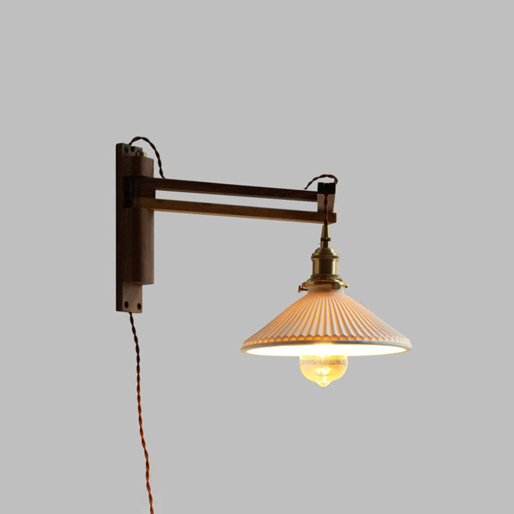Muto Vintage Dome Ceramic/Wood Wall Lamp, Walnut/Wood/Clear