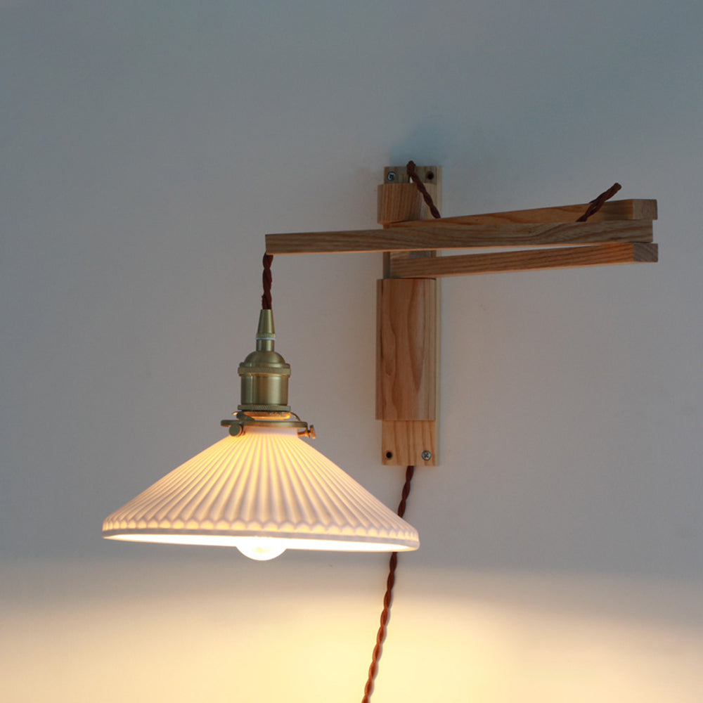 Muto Vintage Dome Ceramic/Wood Wall Lamp, Walnut/Wood/Clear