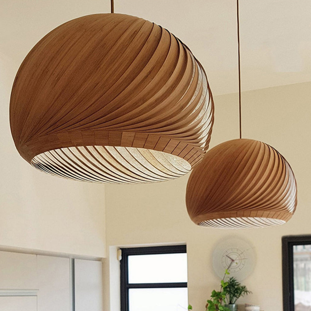 Muto Farmhouse Semi Metal Pendant Light, Brown/Wood