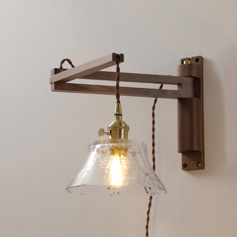 Muto Vintage Dome Ceramic/Wood Wall Lamp, Walnut/Wood/Clear