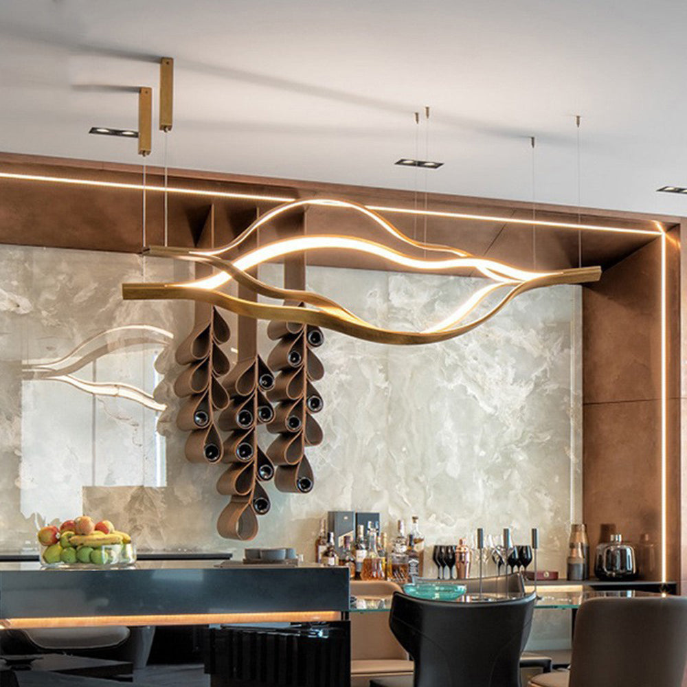 Arisha LED Linear Minimalist Wave Golden Leaf Shaped Pendant Light