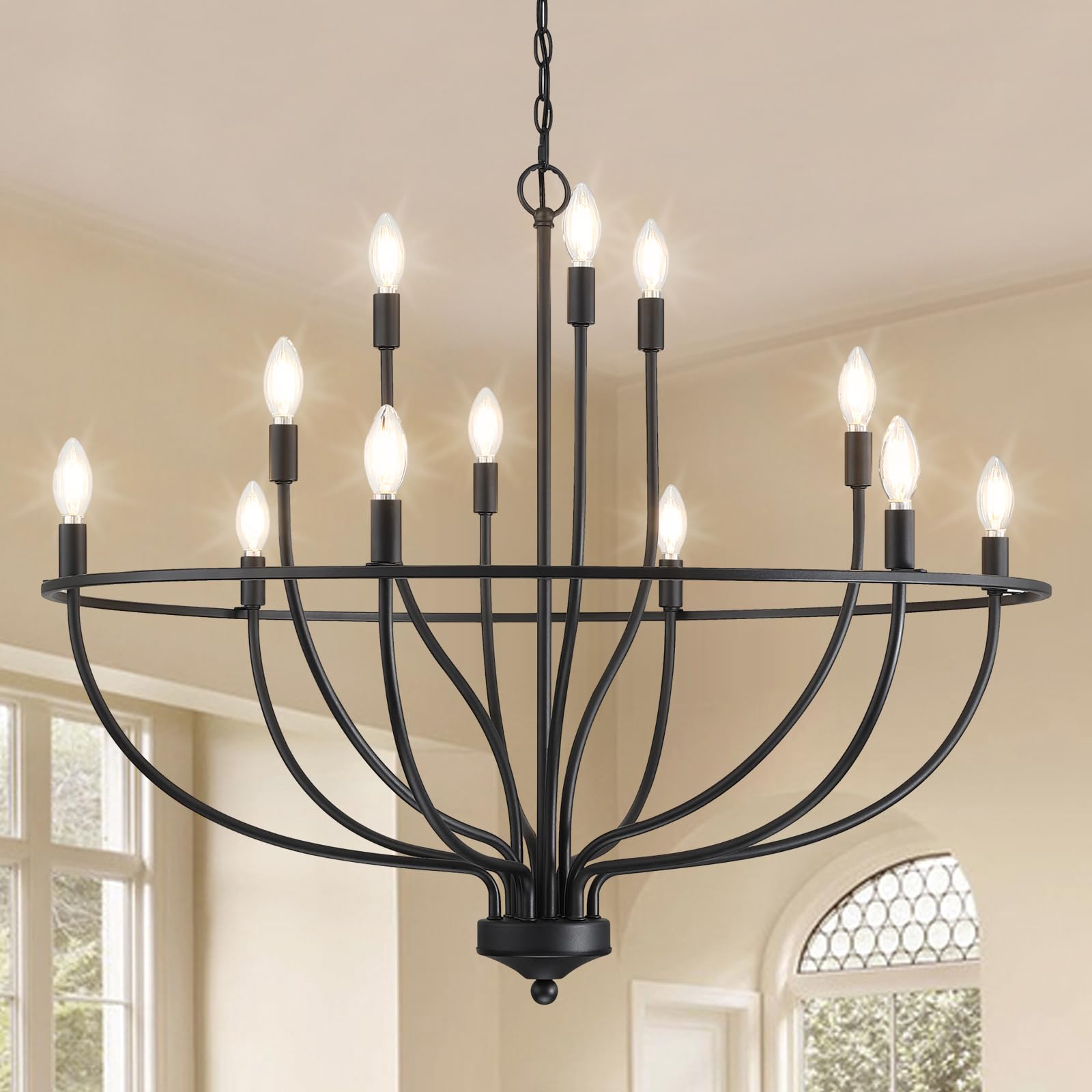 Silva Industrial Metal Candle Chandelier Black/Champagne Living Room/Bedroom