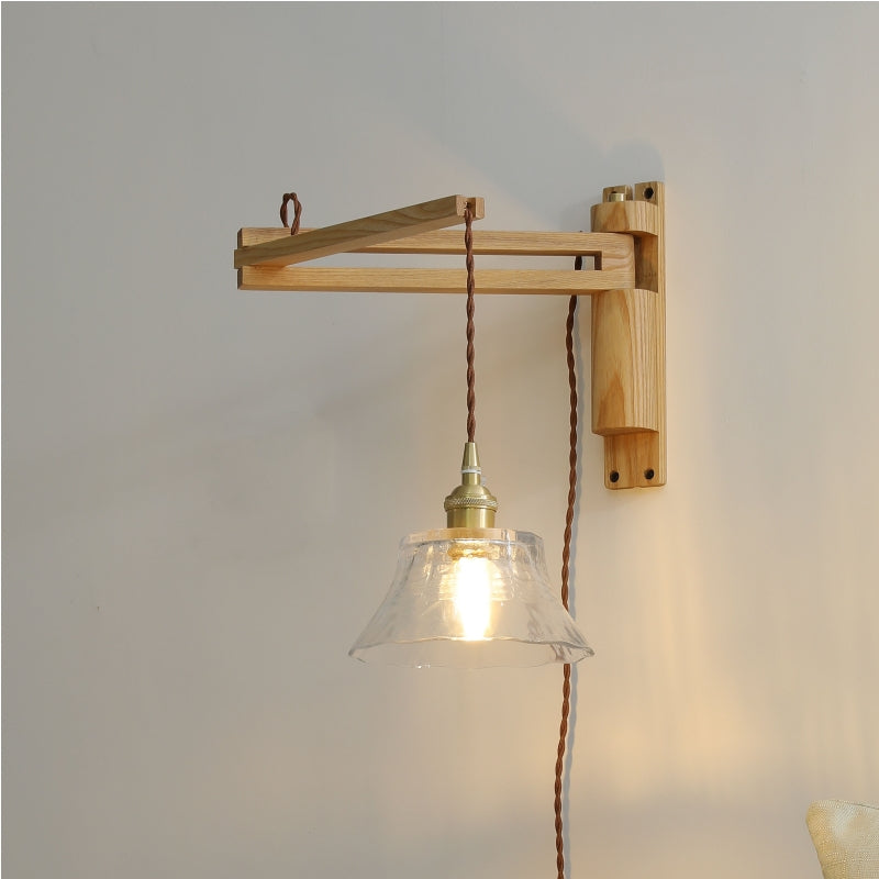 Muto Vintage Dome Ceramic/Wood Wall Lamp, Walnut/Wood/Clear