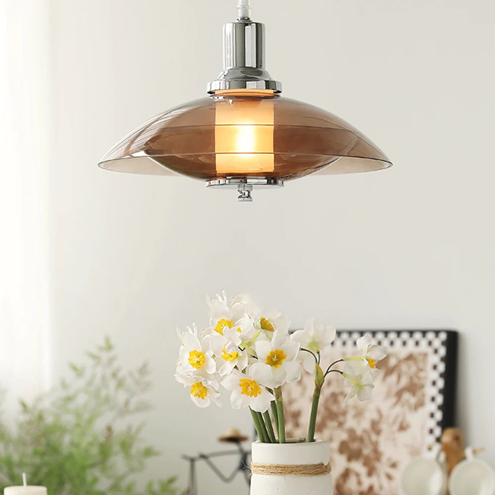 Arisha Modern Round LED Pendant Light Brown Glass Living Room