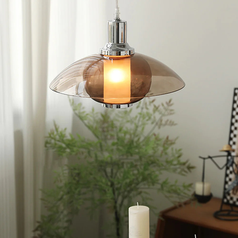 Arisha Modern Round LED Pendant Light Brown Glass Living Room