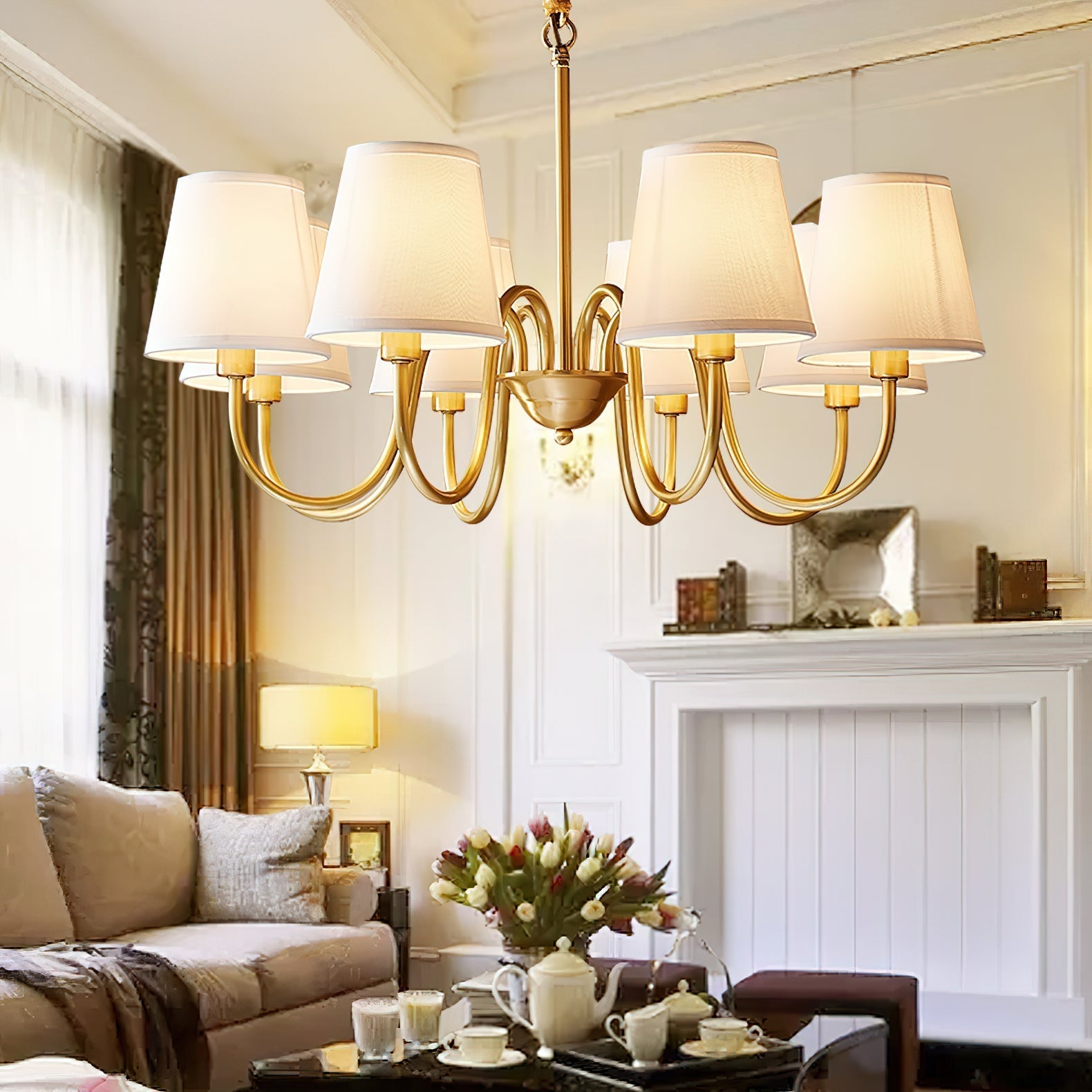 Aged Traditional Stacey Fabric Chandelier - Neutralighting