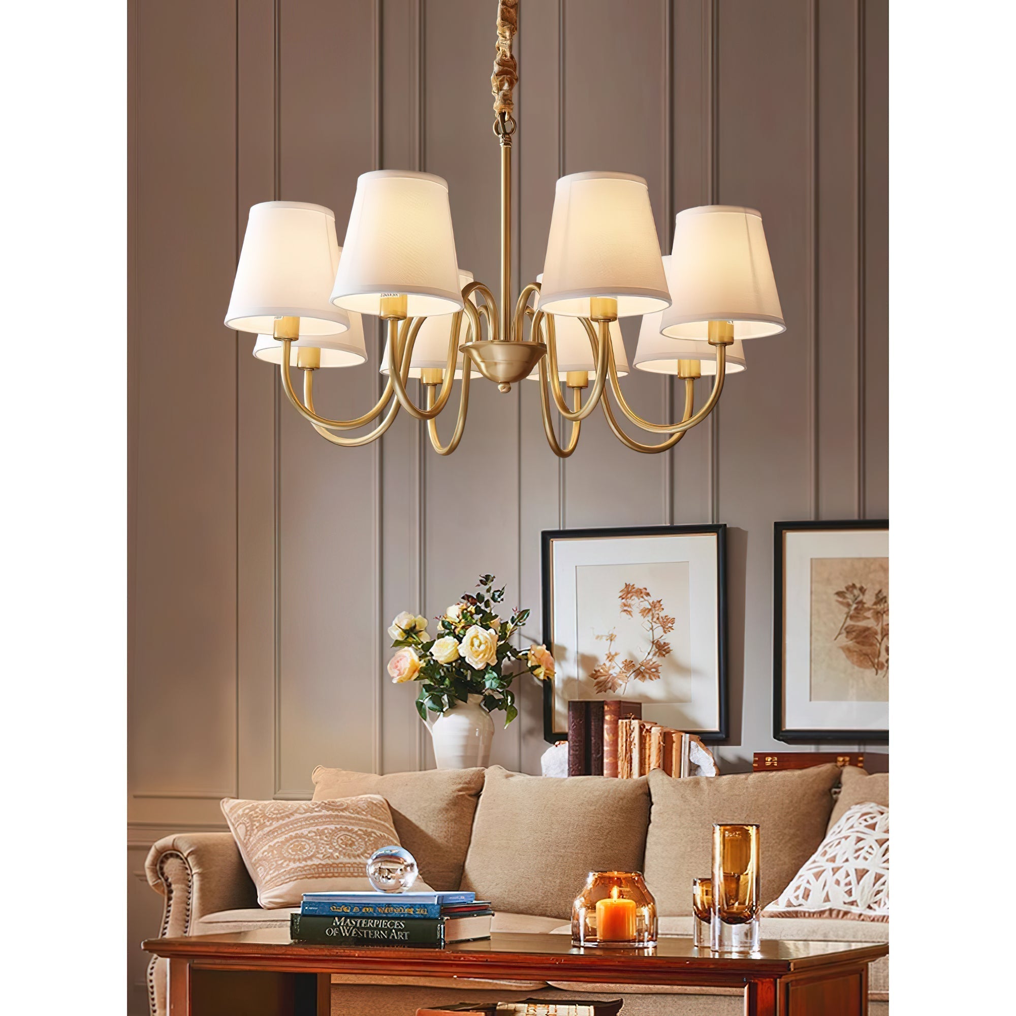 Aged Traditional Stacey Fabric Chandelier - Neutralighting