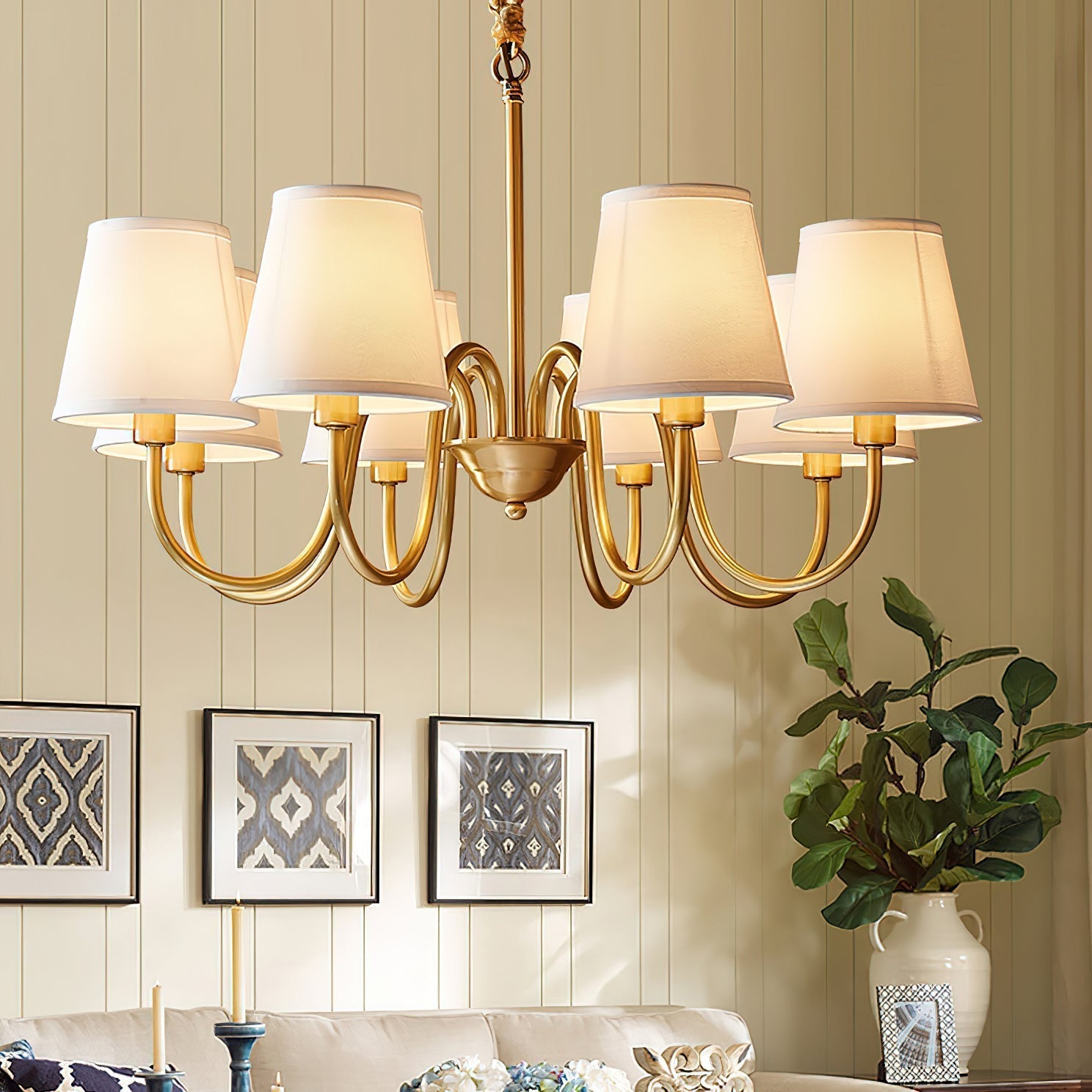 Aged Traditional Stacey Fabric Chandelier - Neutralighting