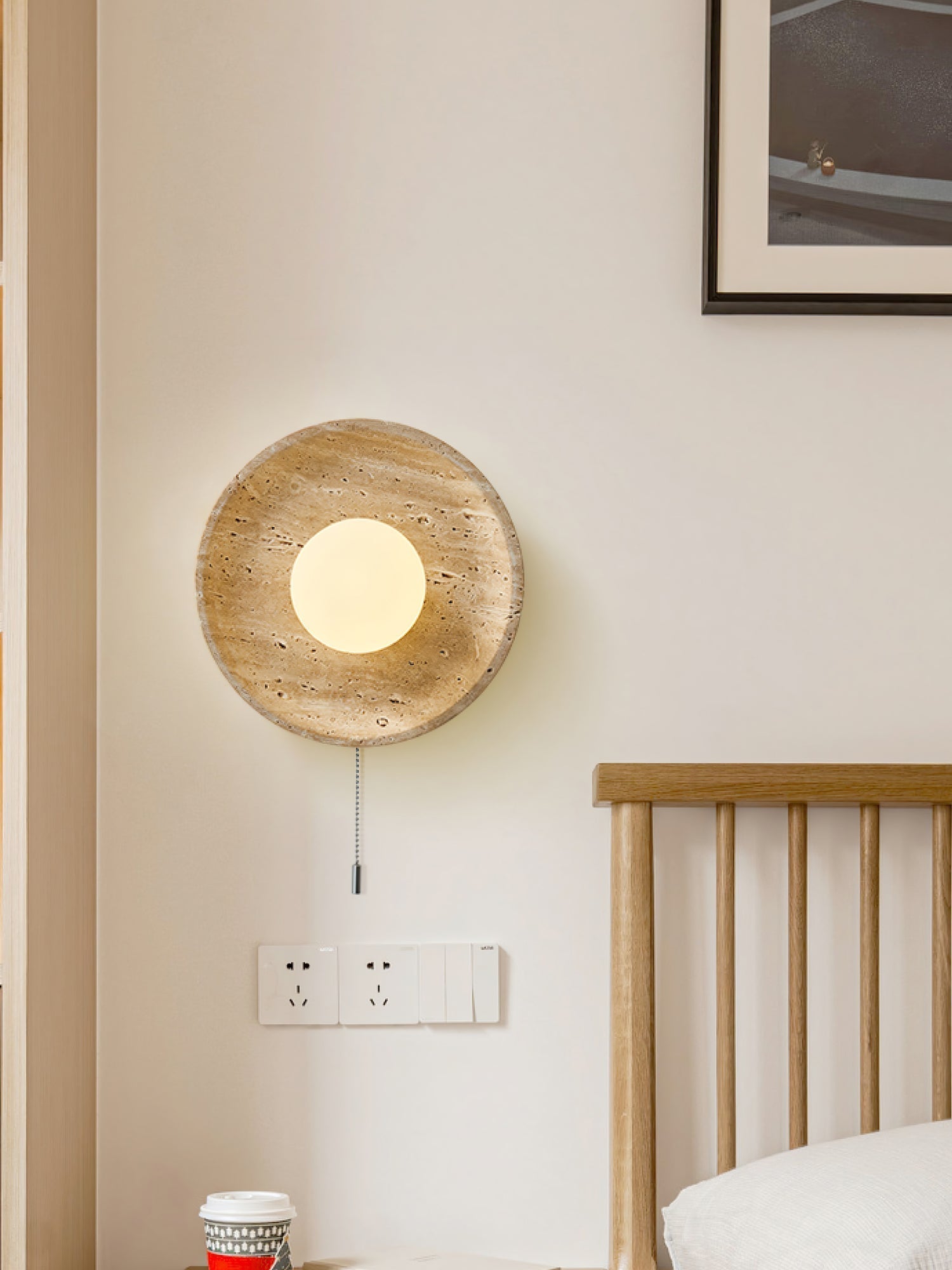 Vephair Bowl-Frame Travertine Wall Light - Neutralighting