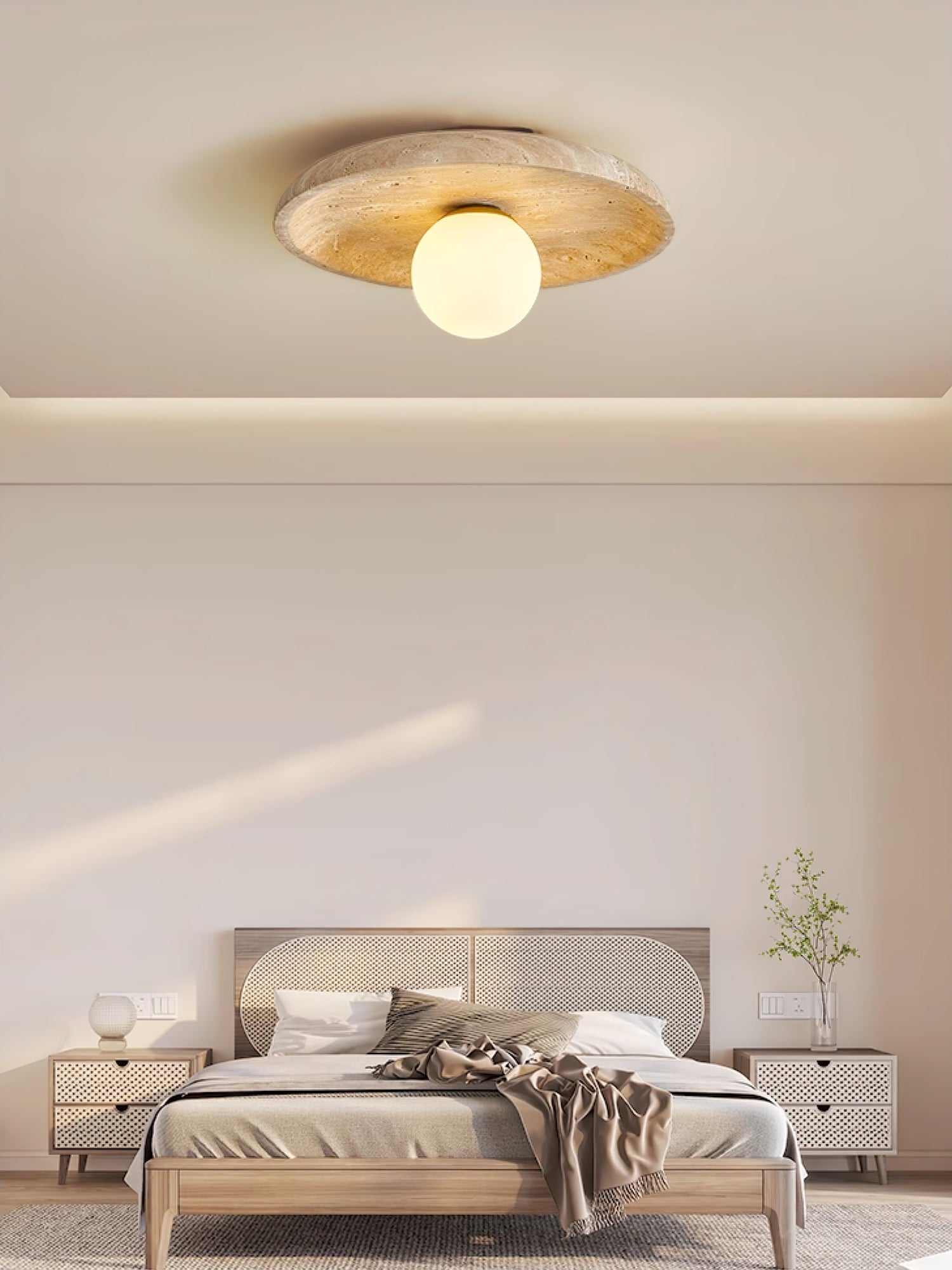 Vephair Bowl-Frame Travertine Wall Light - Neutralighting