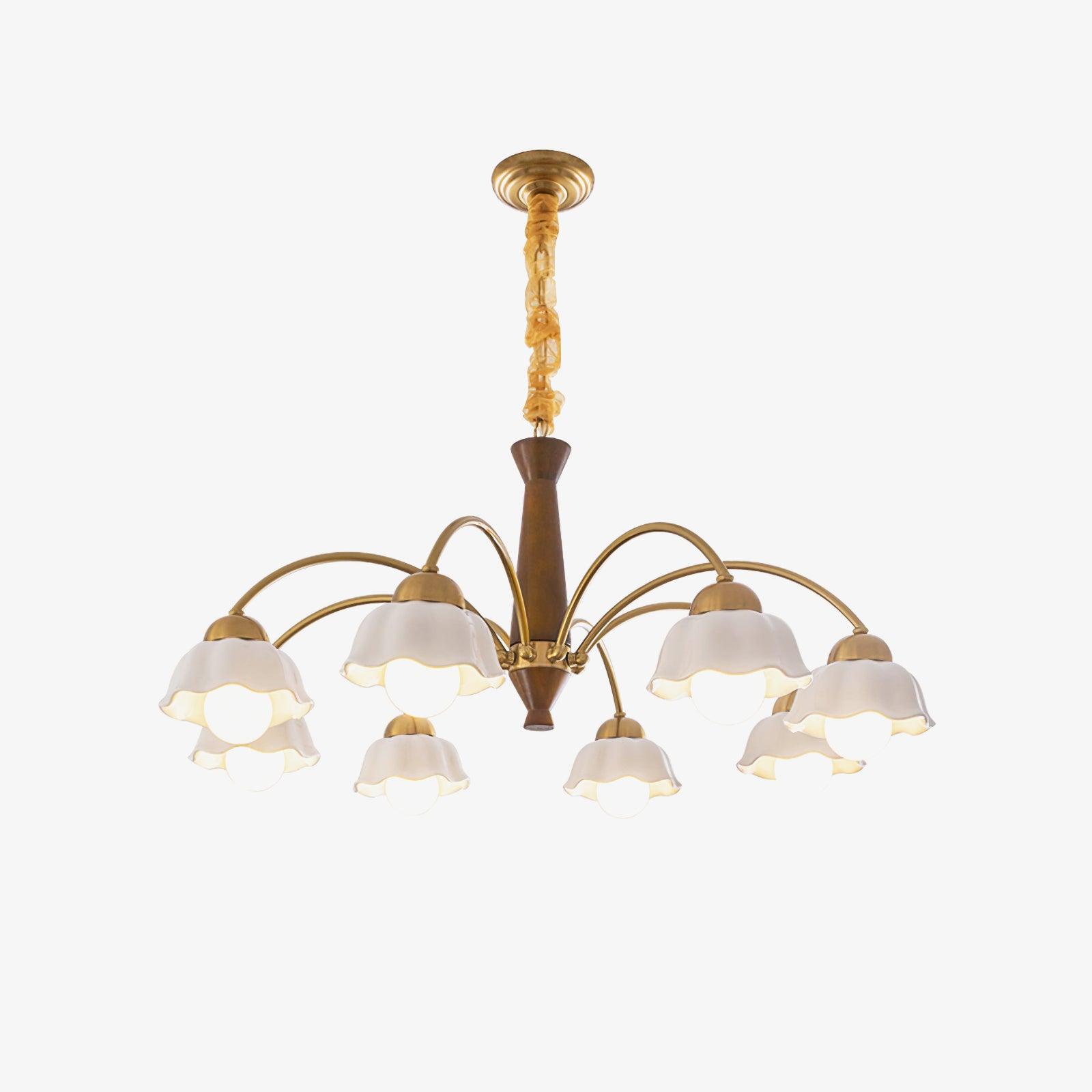 Silva Vintage LED Multi Flower Ceramic Bulbs Metal Wood Bedroom Living Room Pendant Light