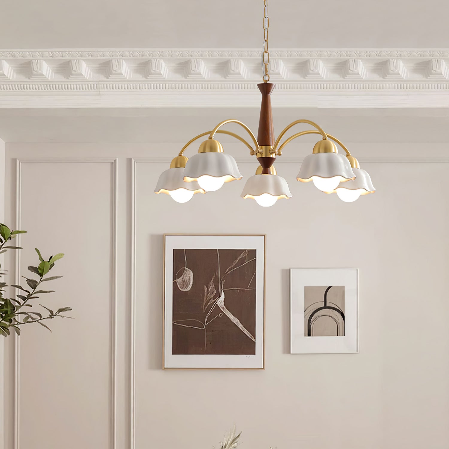 Silva Vintage LED Multi Flower Ceramic Bulbs Metal Wood Bedroom Living Room Pendant Light