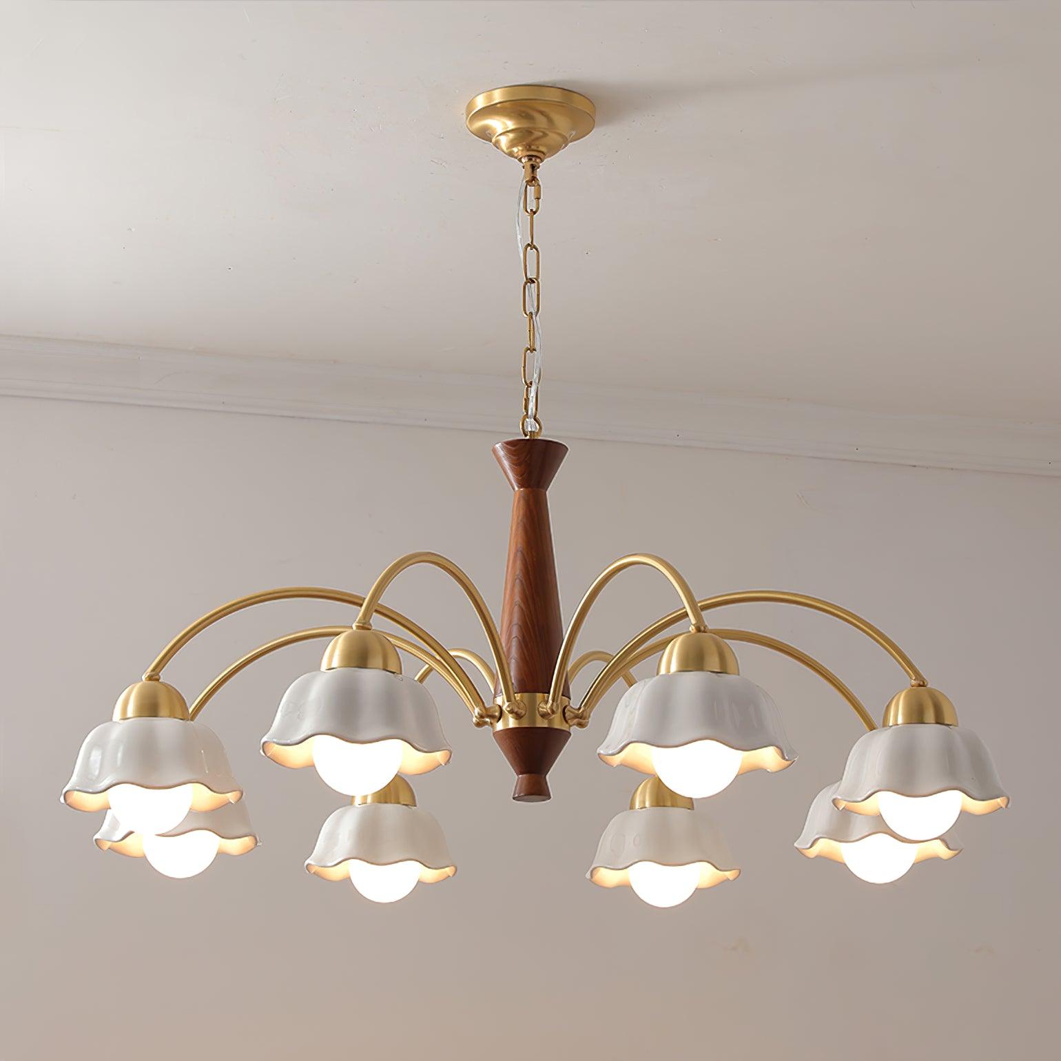 Silva Vintage LED Multi Flower Ceramic Bulbs Metal Wood Bedroom Living Room Pendant Light