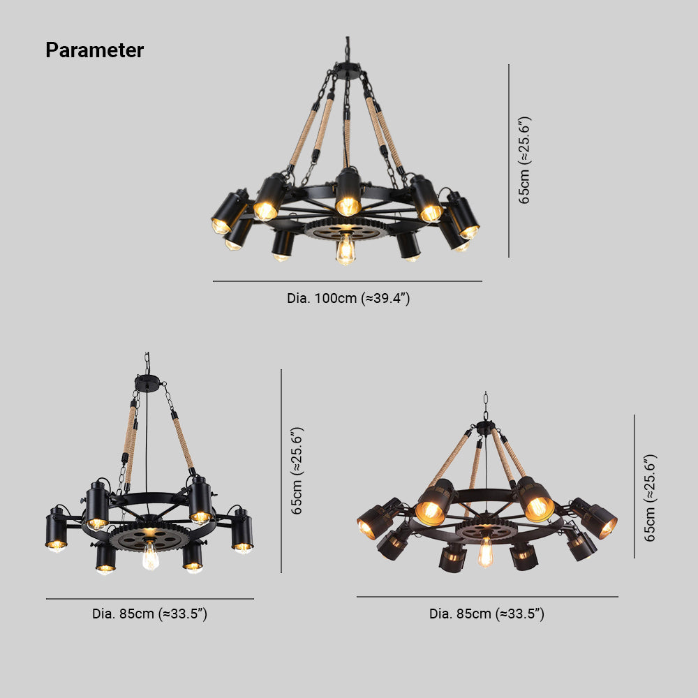 Epoch Industrial LED Pendant Light Black Metal/Rope Cafe/Bar