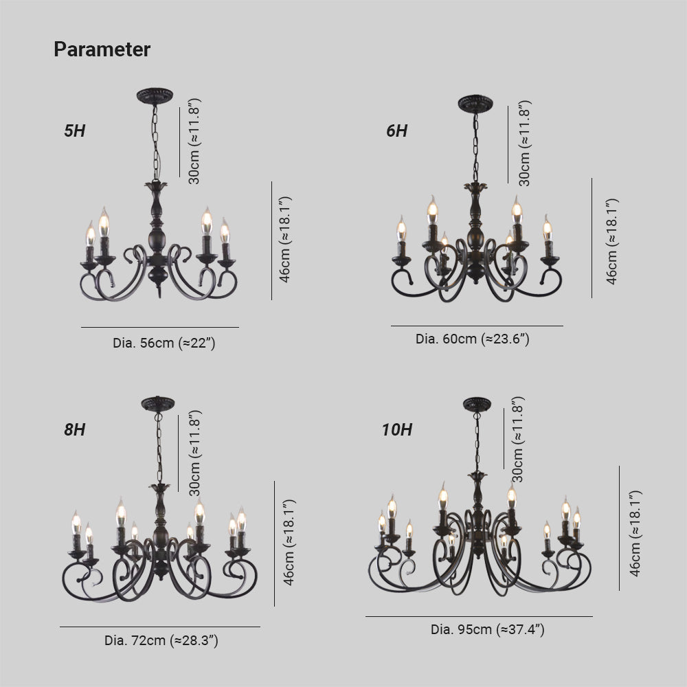 Silva Creative Retro Candle Chandelier Black Metal Bedroom