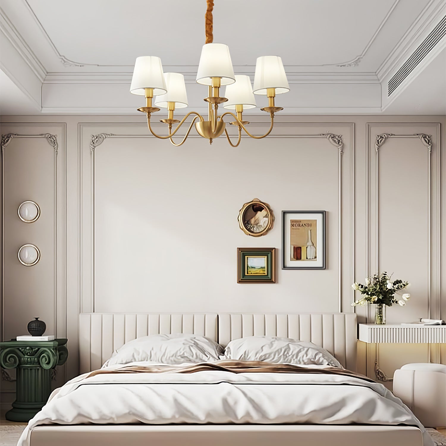 Silva Vintage LED Metal Brass Multi Fabric White Lampshade Bedroom Living Room Pendant Light