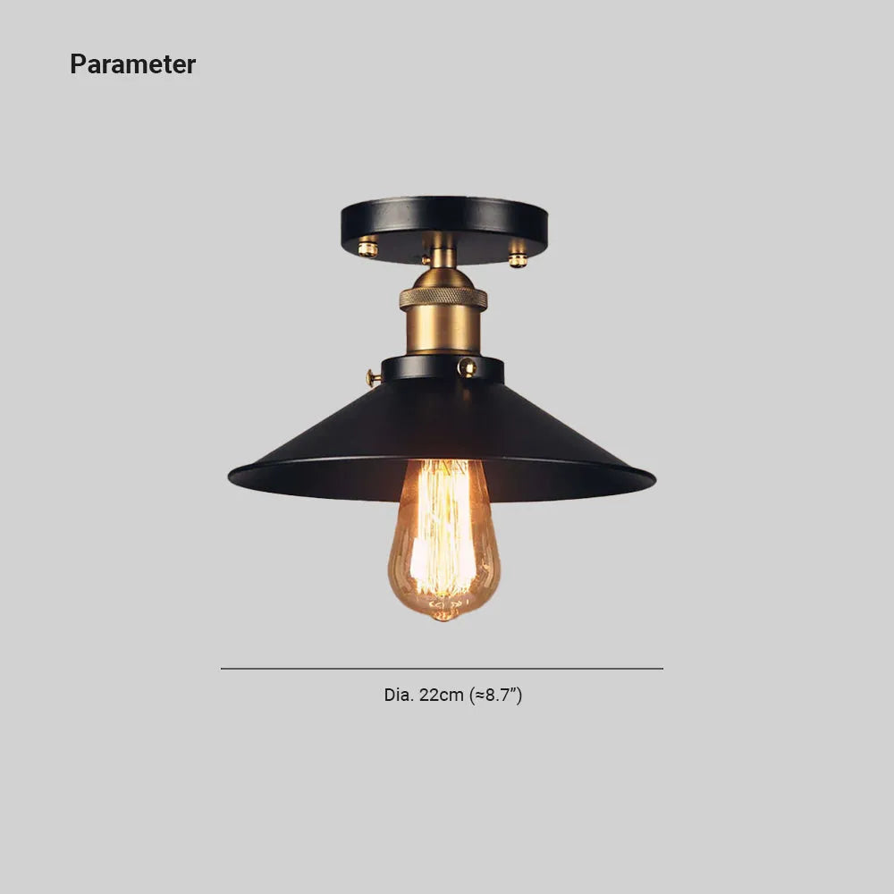 Austin Industrial Cone Metal Ceiling Light, Black