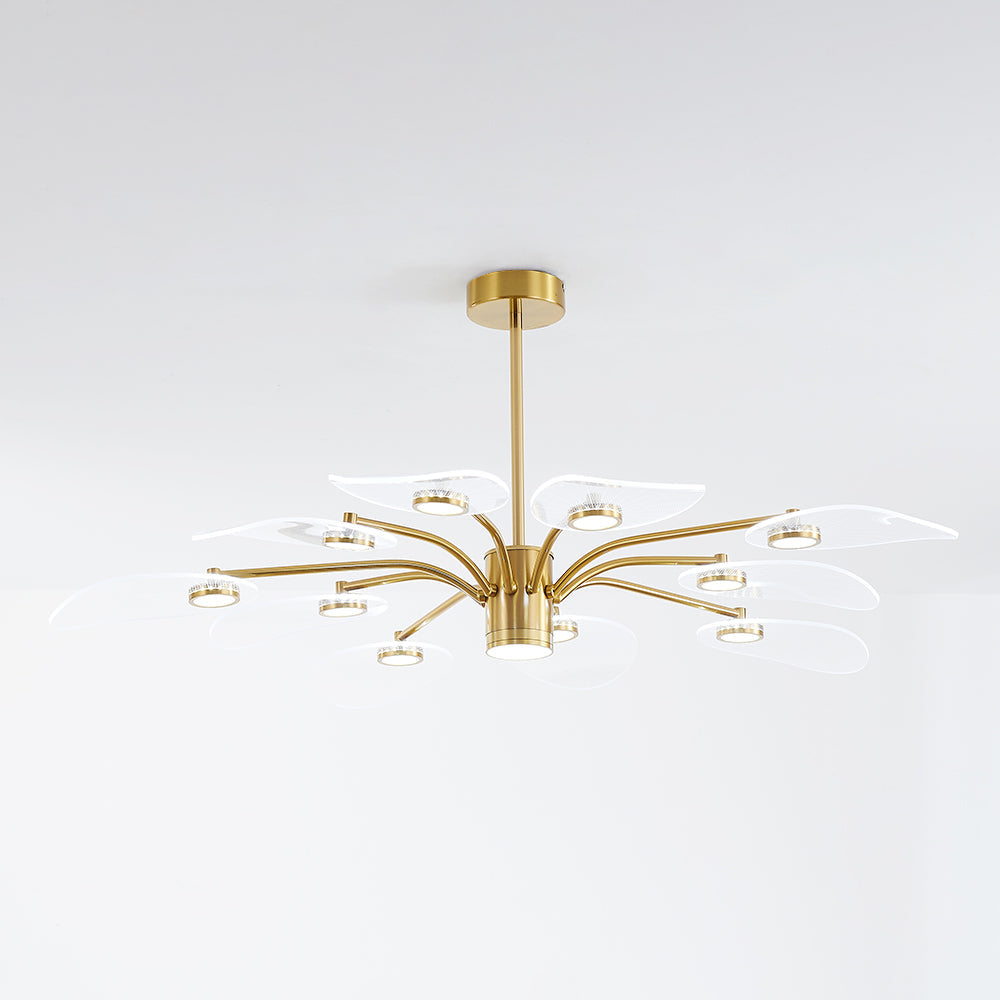 Arisha Art Deco Leaf Metal/Acrylic Chandelier, Gold