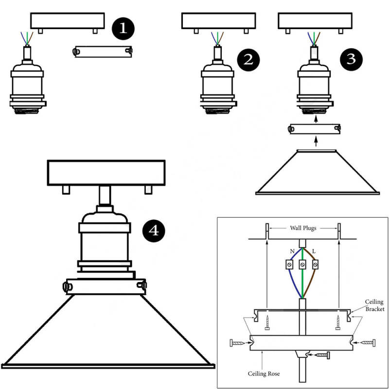 Austin Industrial Cone Metal Ceiling Light, Black