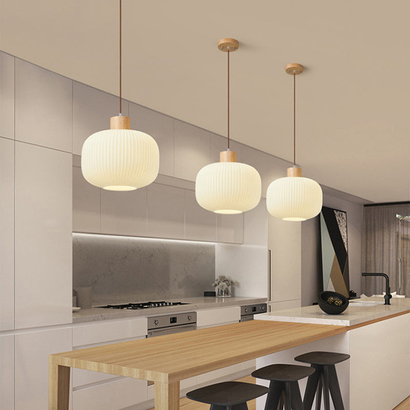 Muto Modern Wood/Glass Pendant Light, White