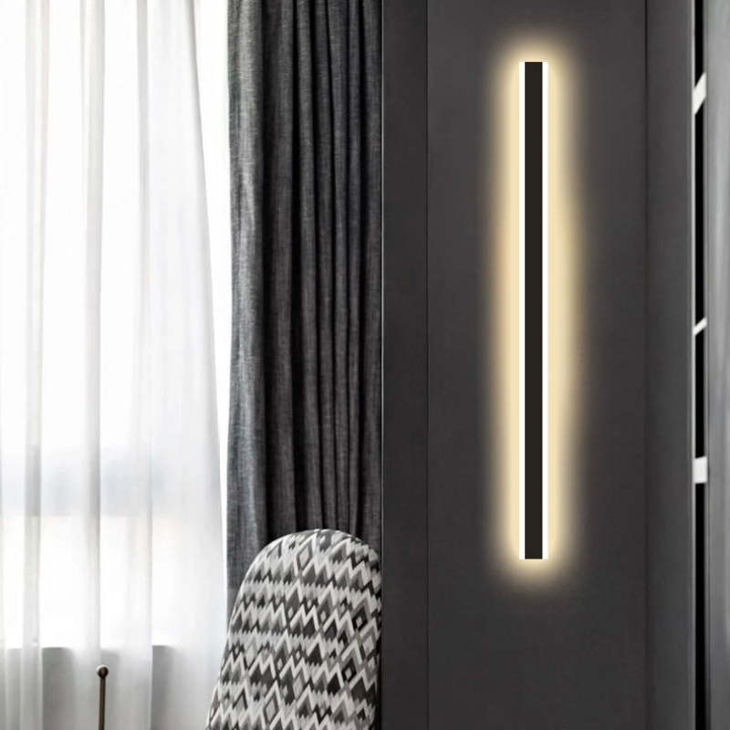 Ray Minimalist linear Metal Outdoor Wall Lamp, Black