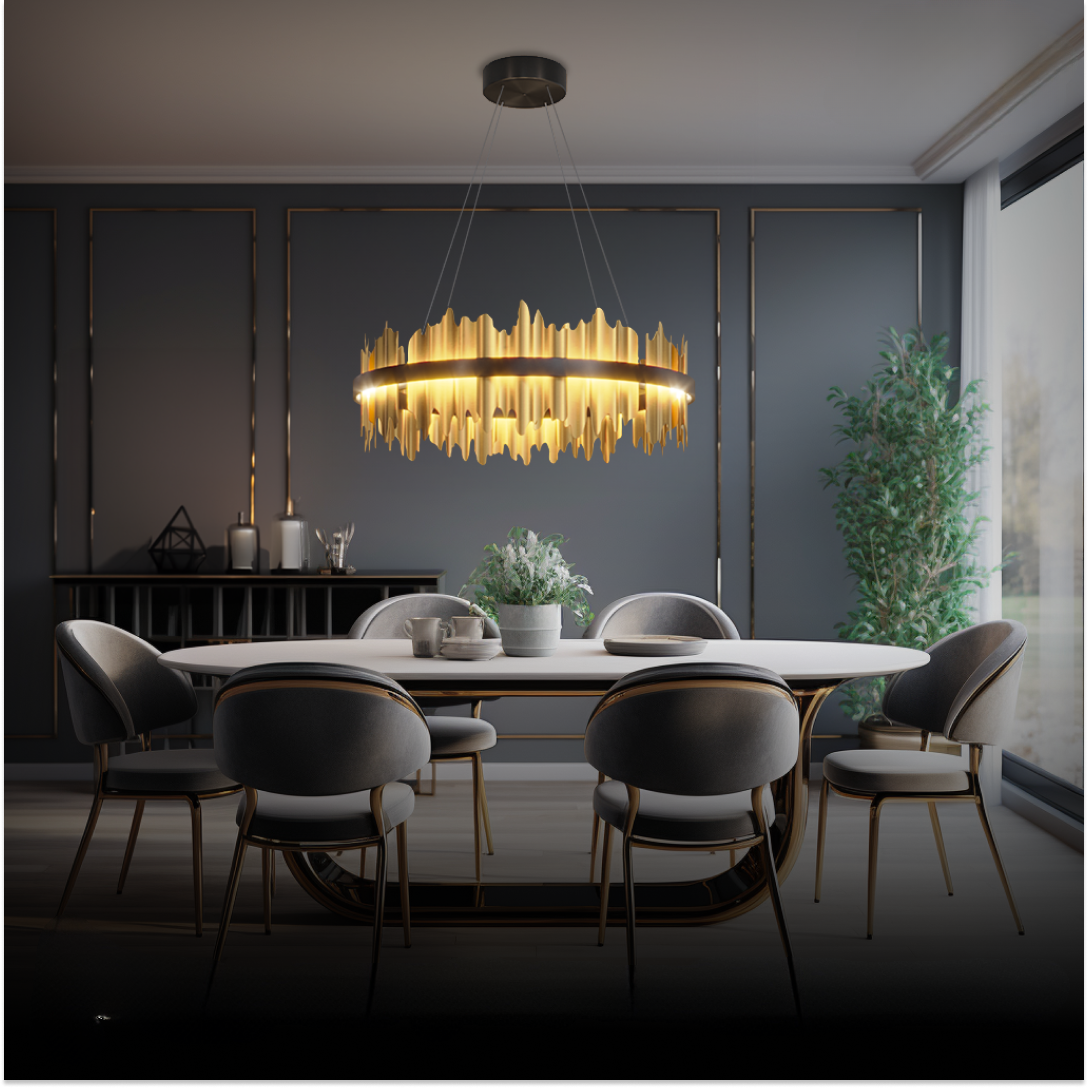 Kristy Industrial Chandelier Cylindrical Metal Black Gold Living Room
