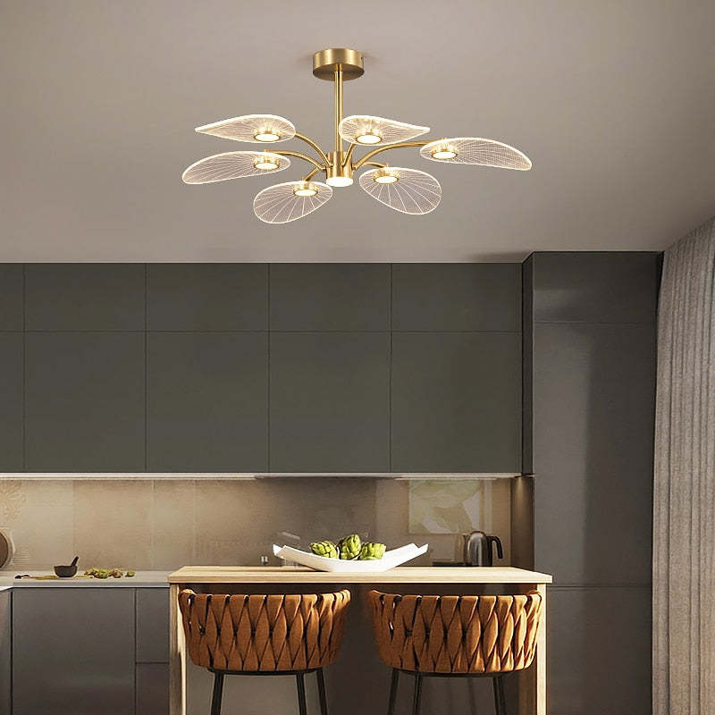 Arisha Art Deco Leaf Metal/Acrylic Chandelier, Gold