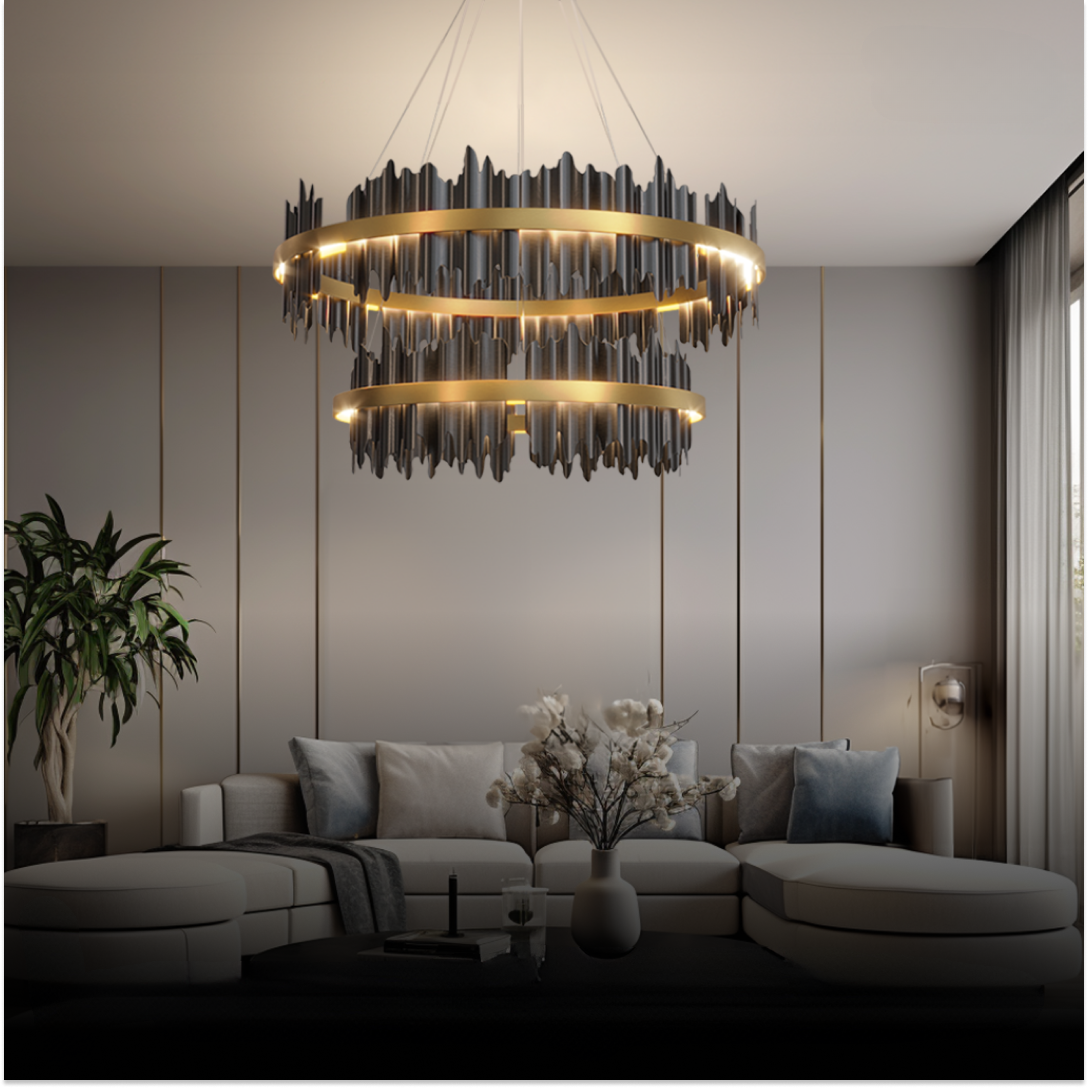 Kristy Industrial Chandelier Cylindrical Metal Black Gold Living Room