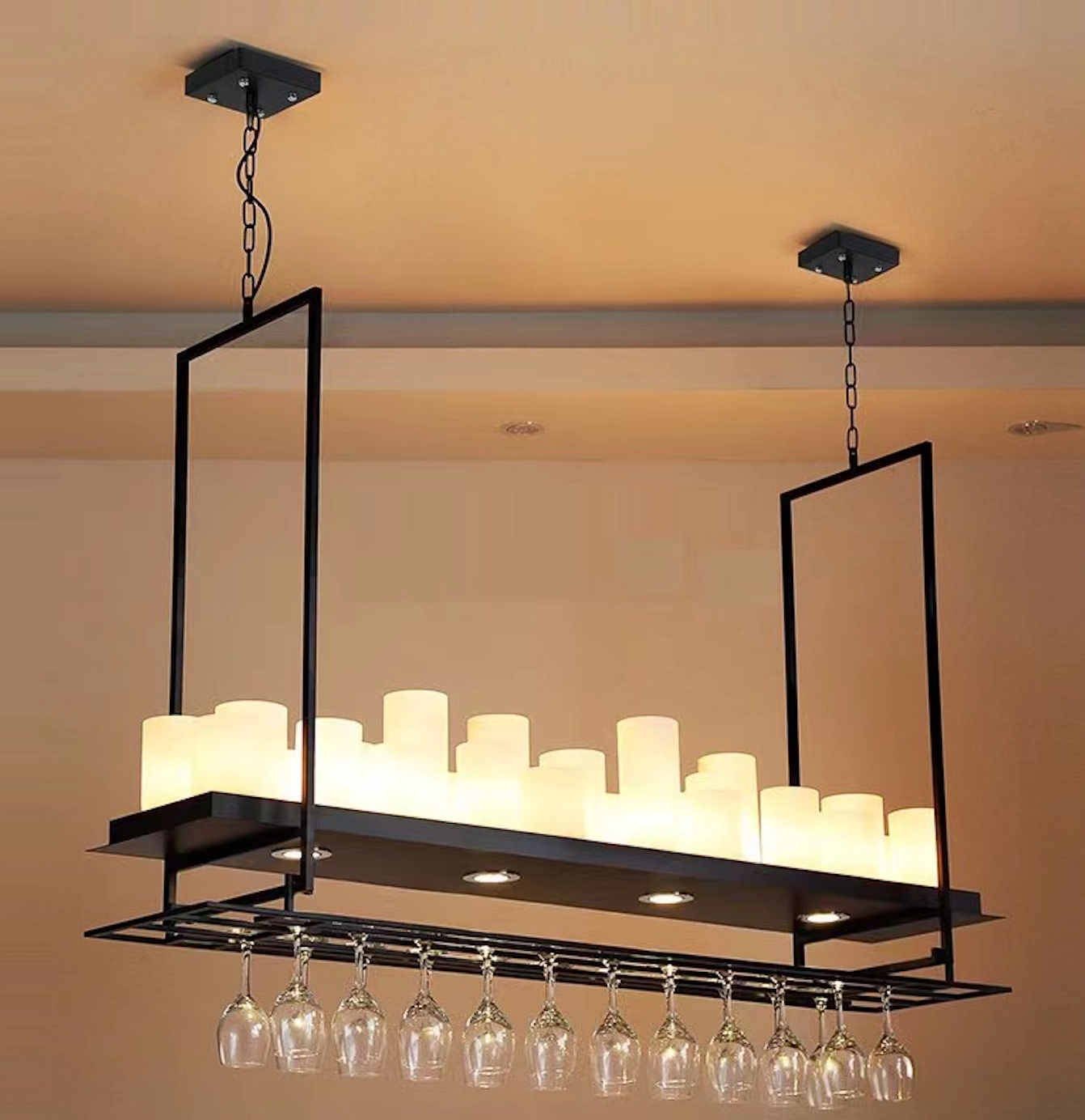 Austin Candle Black Chandeliers for Kitchen Island, Wine Glass Holder