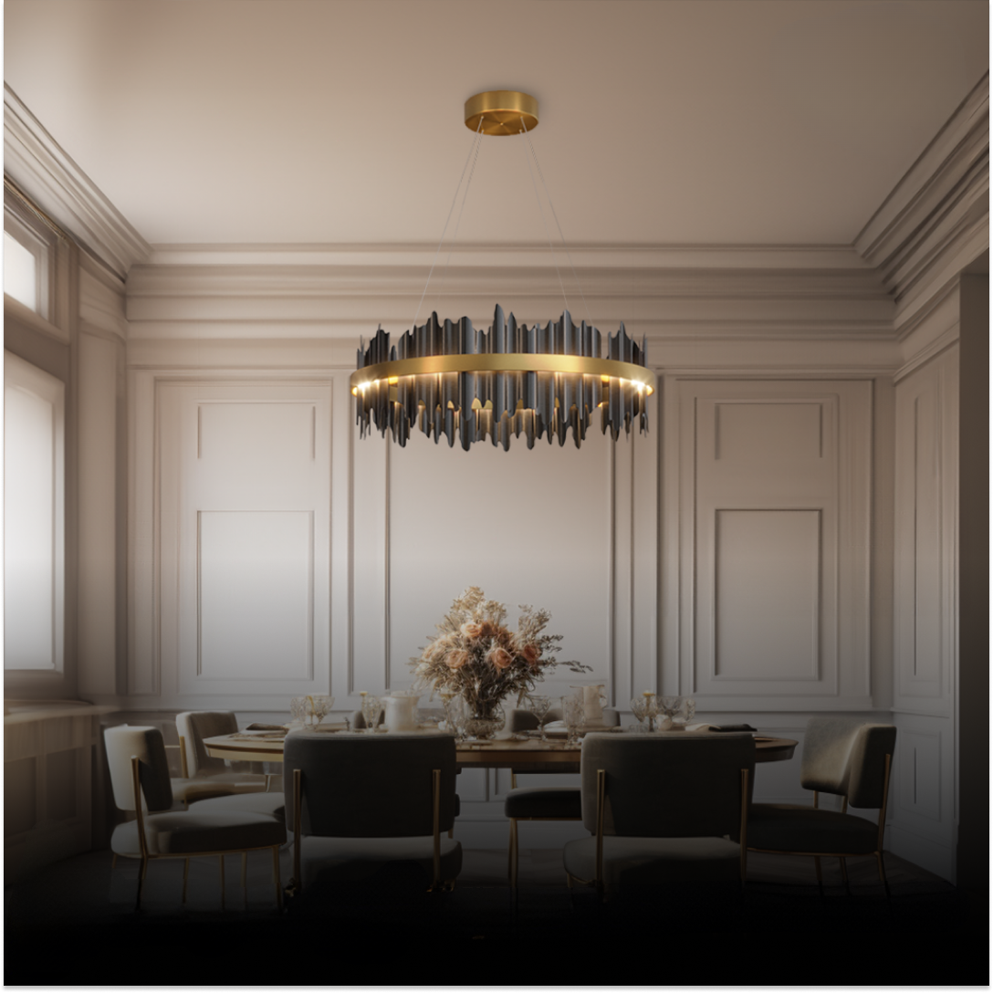 Kristy Industrial Chandelier Cylindrical Metal Black Gold Living Room